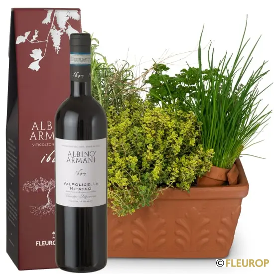 Kräuterkistchen mit Ripasso Albino Armani DOC (75 cl)