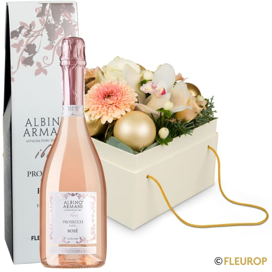 [89961] Blumenbox «Berlin» (15 cm) mit Prosecco Rosé Albino Armani DOC (75 cl)