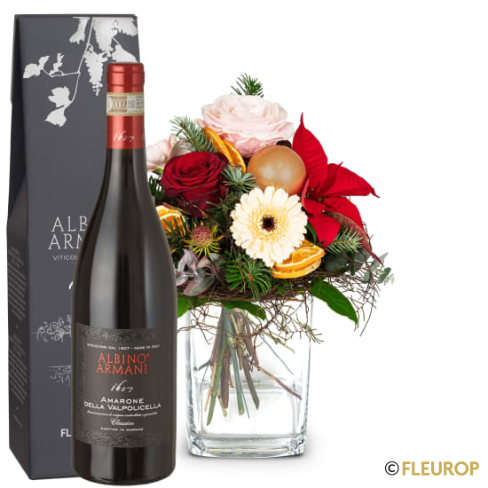 [80698-m] Blumenstrauss des Monats Dezember mit Amarone Albino Armani DOCG (75 cl) (Minimum)