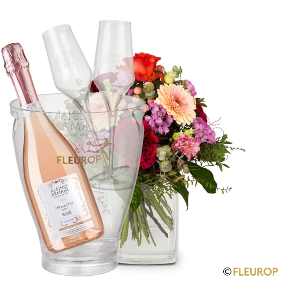 [89615-M] Colorful Wishes mit Prosecco Rosé Albino Armani DOC (75 cl), inkl. Eiskühler und zwei Flûte-Gläser (Minimum)