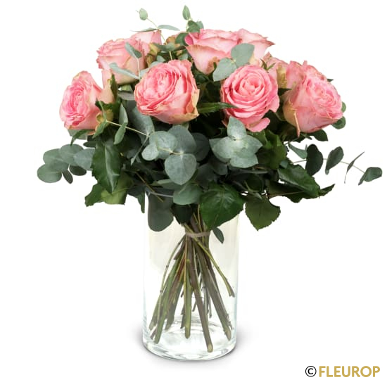 [78444] 12 rosa Rosen mit Grün