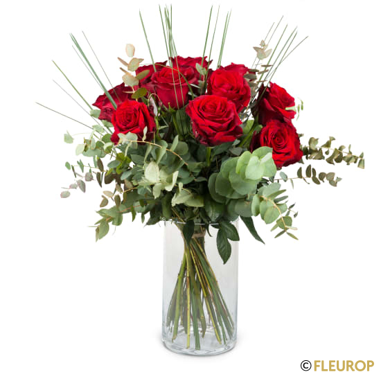 [78442] 12 rote Rosen mit Grün