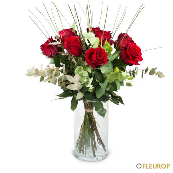 [78440] 9 rote Rosen mit Grün