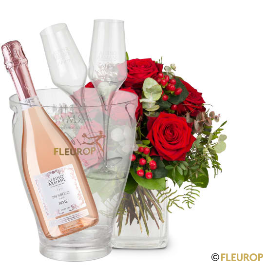 I Love You mit Prosecco Rosé Albino Armani DOC (75 cl), inkl. Eiskühler und zwei Flûte-Gläser