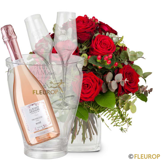 I Love You mit Prosecco Rosé Albino Armani DOC (75 cl), inkl. Eiskühler und zwei Flûte-Gläser