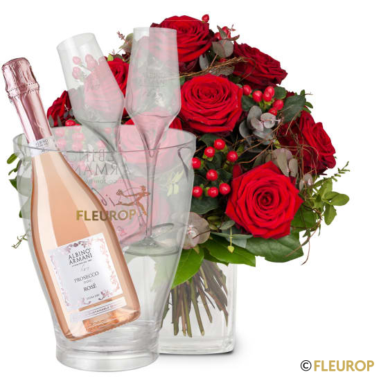 I Love You mit Prosecco Rosé Albino Armani DOC (75 cl), inkl. Eiskühler und zwei Flûte-Gläser