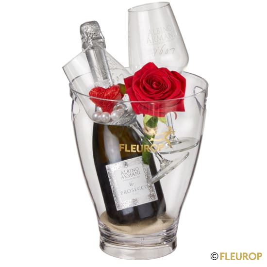 Ich liebe Dich mit Prosecco Albino Armani DOC (75 cl) inkl. Eiskühler und zwei Connaisseur-Gläsern