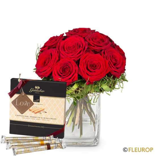 [75469-M] Kleine Rosenperle mit Gottlieber Hüppen und «Love»-Anhänger (Minimum)