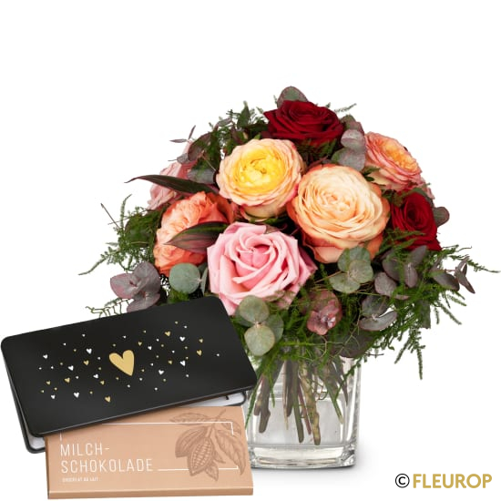 [76720-M] Romantic Roses mit Munz Schoggi-Tafel «Heart» (Minimum)