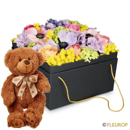 [88286] Blumenbox «Tokyo» (20 cm) mit Teddybär