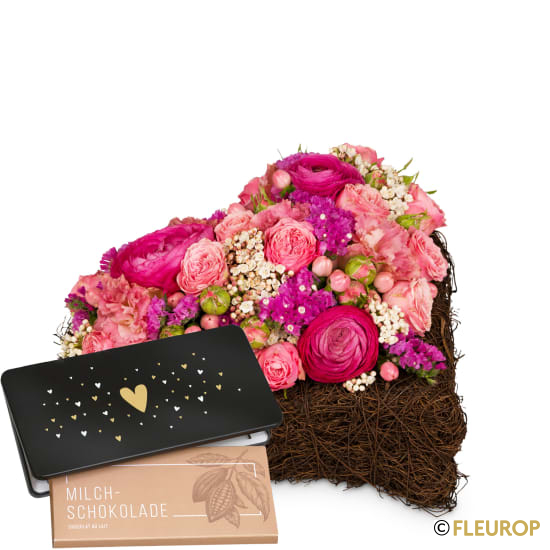 [85322-M] Herzblatt mit Munz Schoggi-Tafel «Heart» (Minimum)