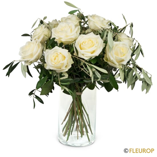 [78445] 12 weisse Rosen mit Grün