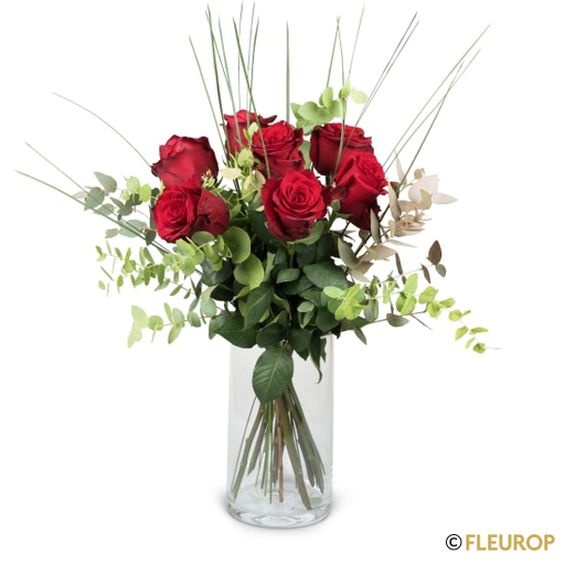 [78438] 7 rote Rosen mit Grün