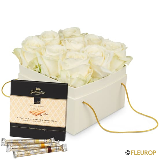 [78405] Blumenbox «Athens» (15 cm) mit Gottlieber Hüppen «Special Edition for Fleurop»
