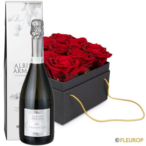 [78409] Blumenbox «Paris» (15 cm) mit Prosecco Albino Armani DOC (75 cl)