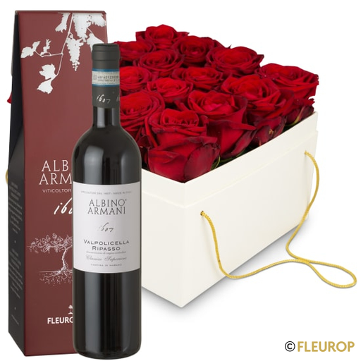 [78449] Blumenbox «Venice» (20 cm) mit Ripasso Albino Armani DOC (75 cl)