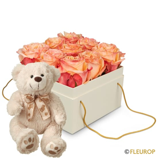 [78406] Blumenbox «Vienna» (15 cm) mit Teddybär